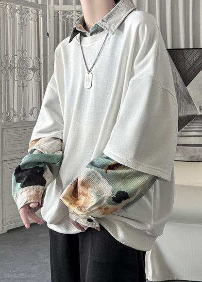 Loose Patchwork False Two Blackish Pieces Green Pan Collar Peter