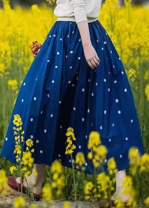 Cotton Loose Elastic Blue Dot Skirt Summer Waist