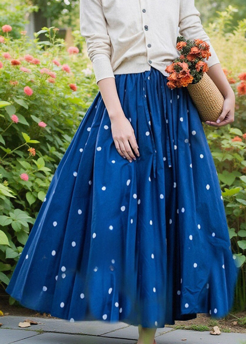 Cotton Loose Elastic Blue Dot Skirt Summer Waist
