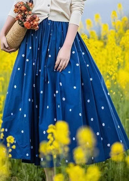 Cotton Loose Elastic Blue Dot Skirt Summer Waist