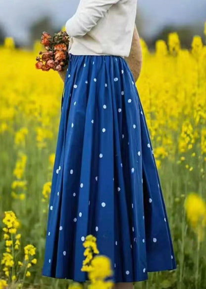 Cotton Loose Elastic Blue Dot Skirt Summer Waist