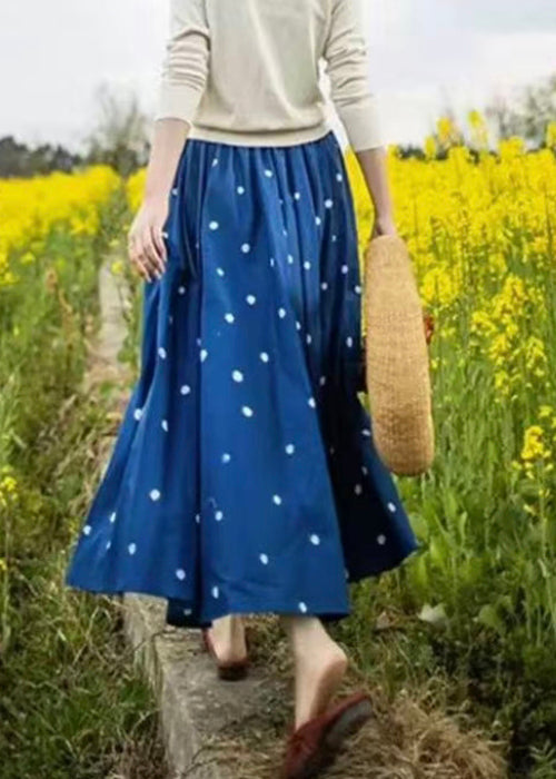 Cotton Loose Elastic Blue Dot Skirt Summer Waist