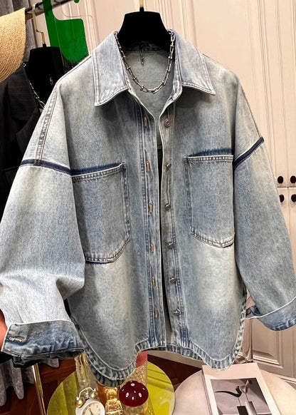 Denim Pan Pockets Coats Peter Loose Mens Collar Blue Button