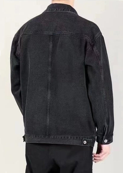 Spring Denim Peter Collar Loose Blue Mens Pockets Coats Pan