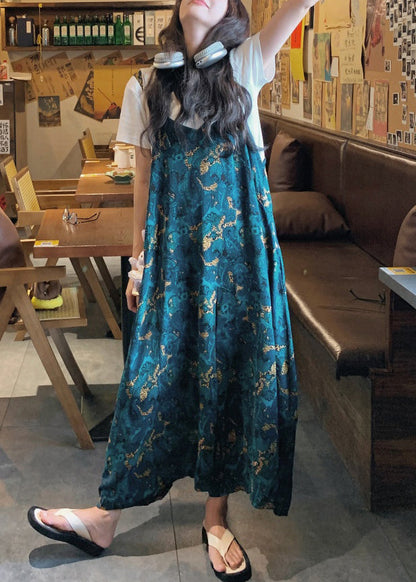 Waist Loose Summer Blue Print High Cotton Pants Jumpsuits