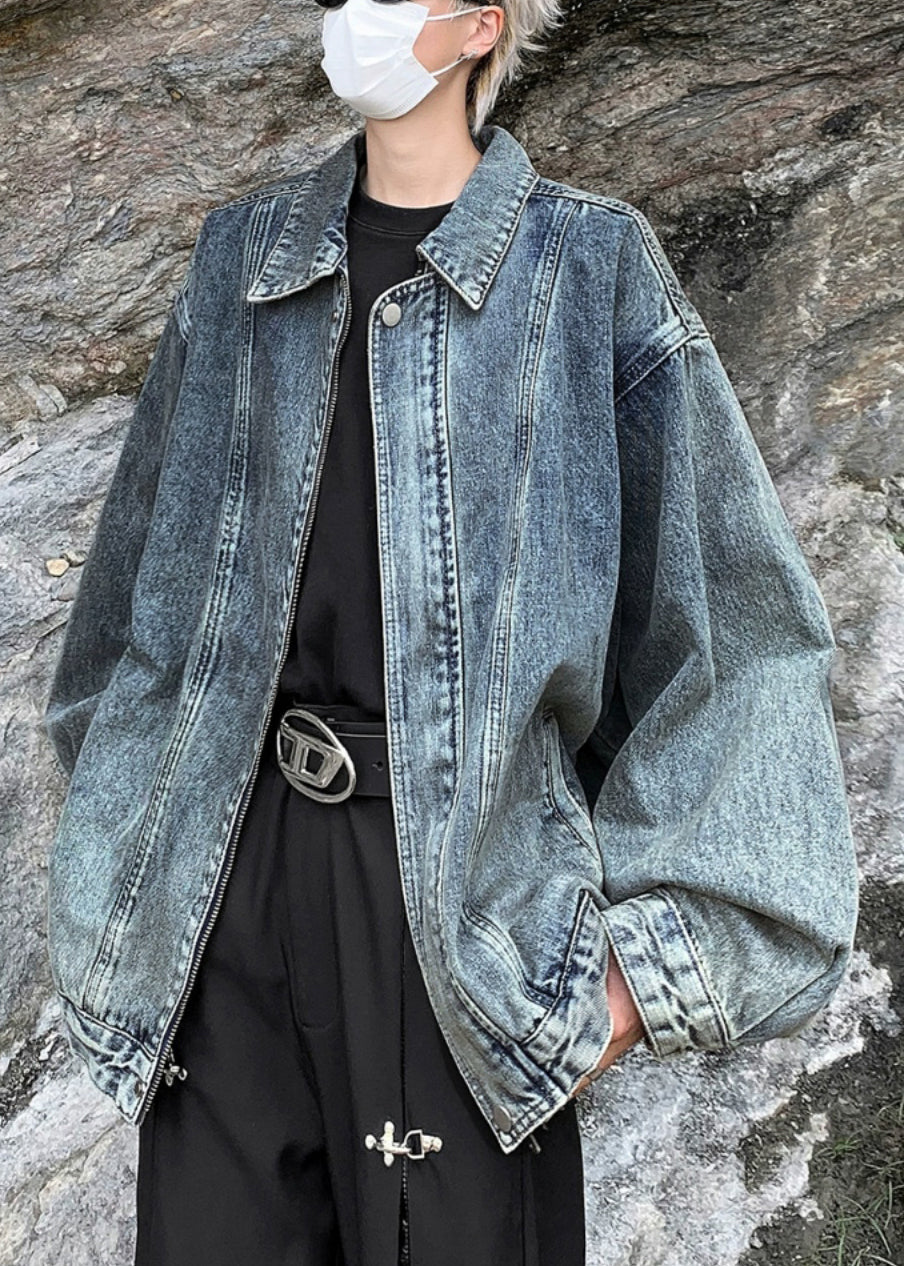 Coats TC039 Spring Denim Blue Up Pockets Loose Zip Mens