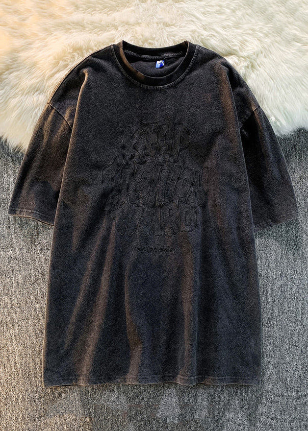 Loose Brown Letter Solid Cotton Mens T Shirts Summer YL010