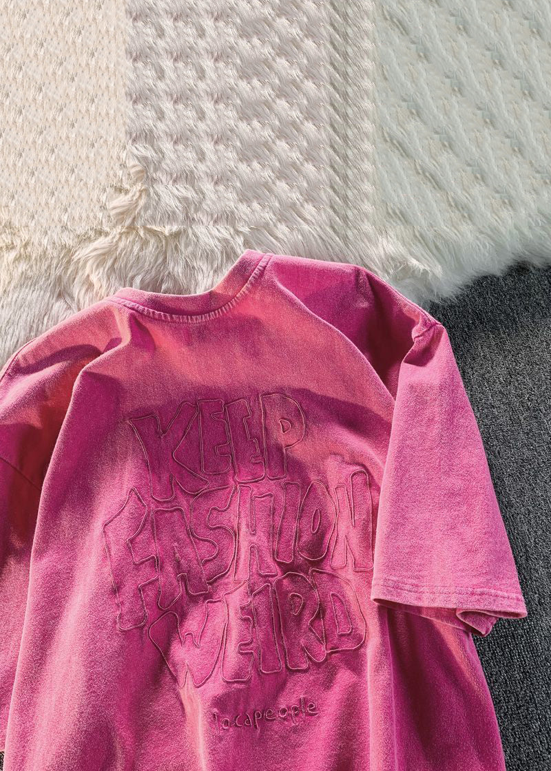 Loose Brown Letter Solid Cotton Mens T Shirts Summer YL010