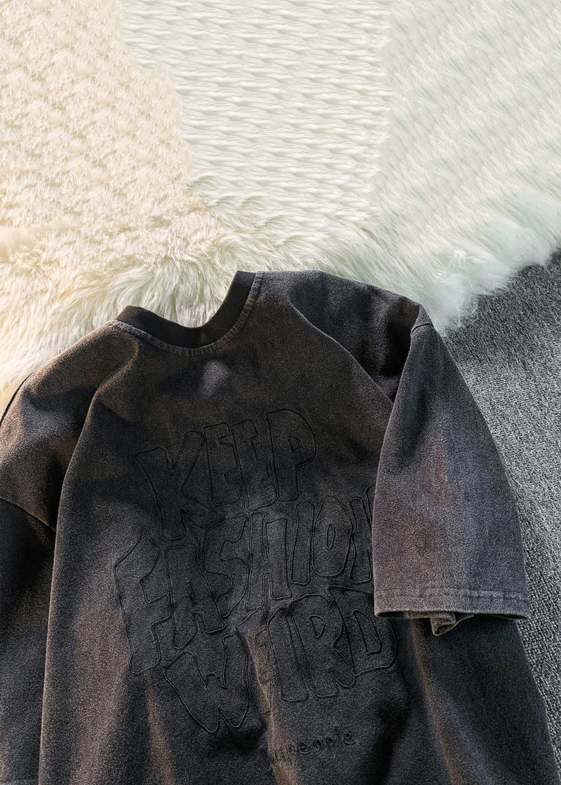 Loose Brown Letter Solid Cotton Mens T Shirts Summer YL010