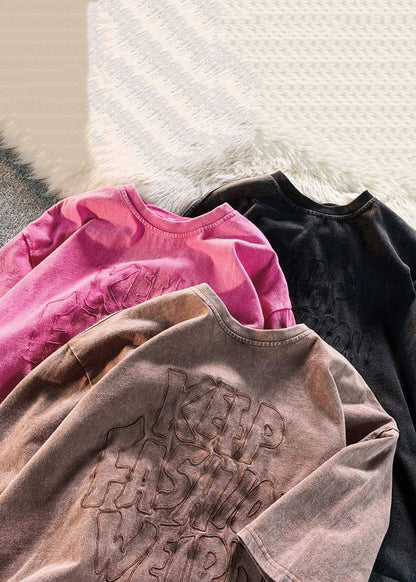 Loose Brown Letter Solid Cotton Mens T Shirts Summer YL010