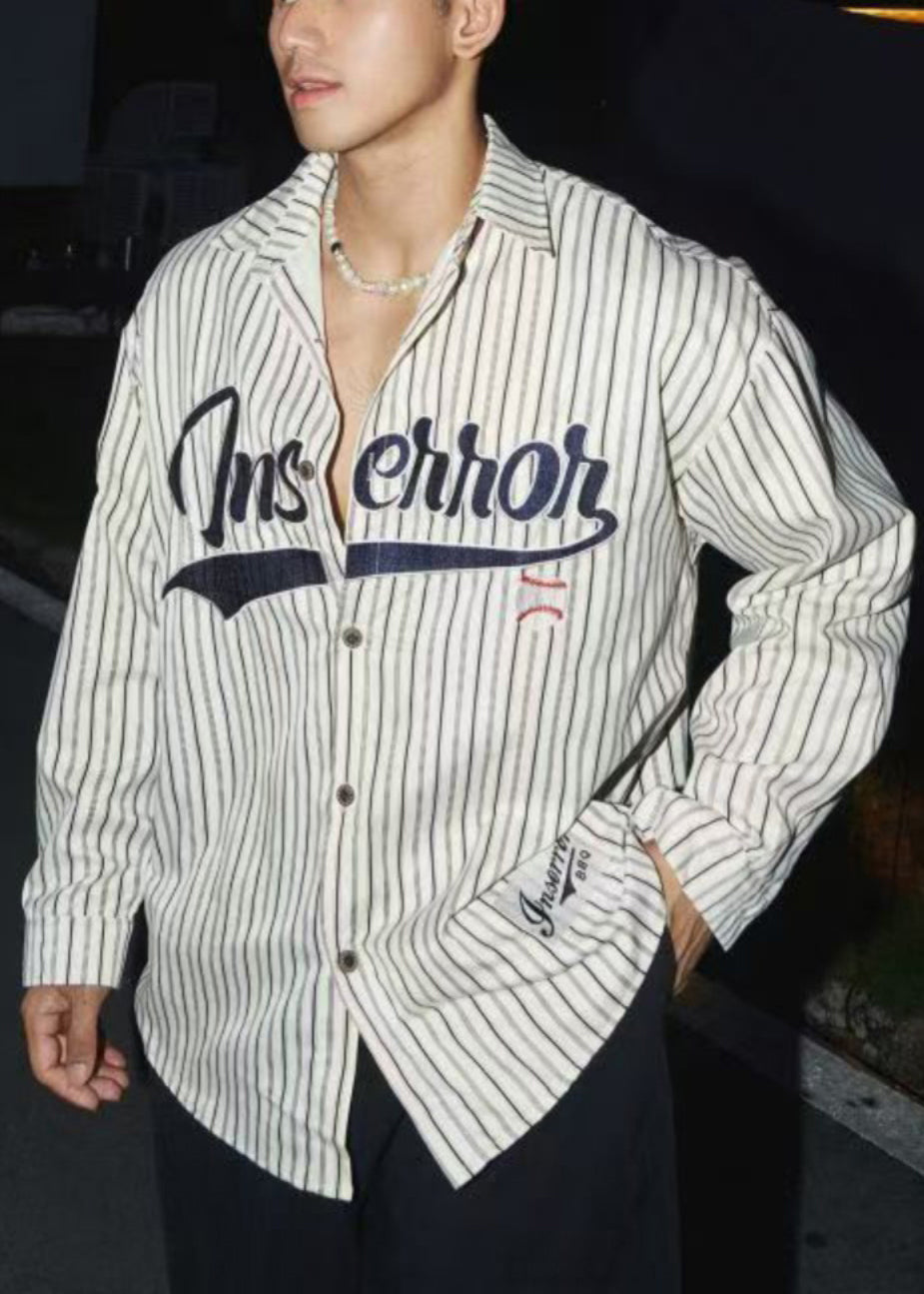 Loose Striped Men Shirts Cotton Letter Coffee Spring