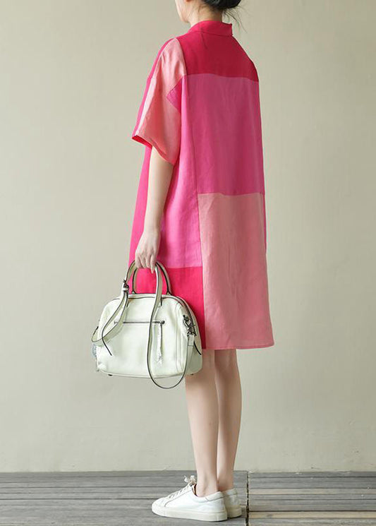 Shirts Summer Dress Colorblock Loose Pan Cotton Collar Peter