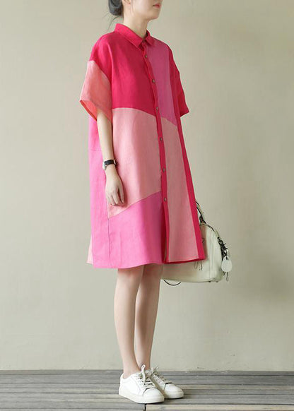 Shirts Summer Dress Colorblock Loose Pan Cotton Collar Peter
