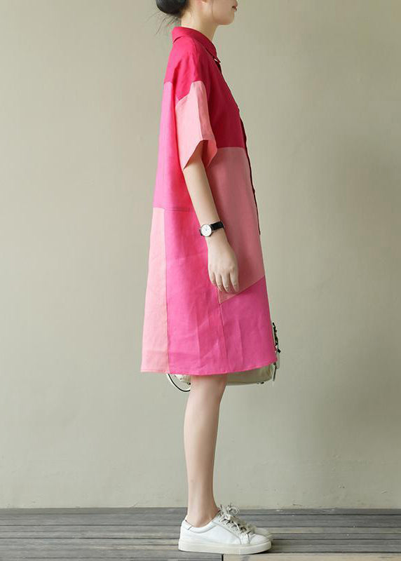 Shirts Summer Dress Colorblock Loose Pan Cotton Collar Peter