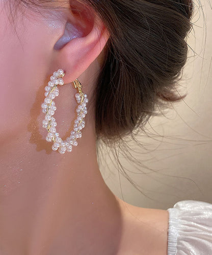 Pearl Hoop Earrings Copper Alloy Gold Loose