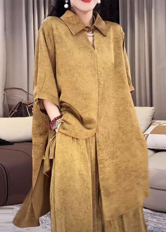 Peter Gold Set Open Side Pan Collar Silk Two Half Pieces Loose