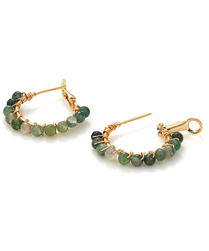 Loose Green Copper Overgild Gem Stone Hoop Earrings PO022