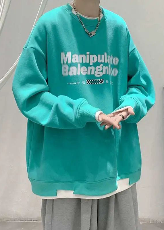 Two Sweatshirt Pieces False Cotton Neck Letter Green Loose Men O