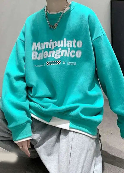 Two Sweatshirt Pieces False Cotton Neck Letter Green Loose Men O