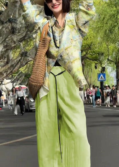 Collar Pieces High Green Waist Peter Cotton Two Loose Pan Print