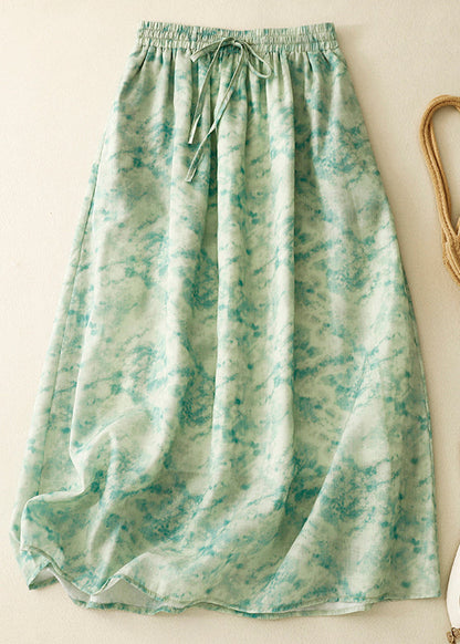 Loose Green Print Elastic Waist Cotton Skirt Summer GG001