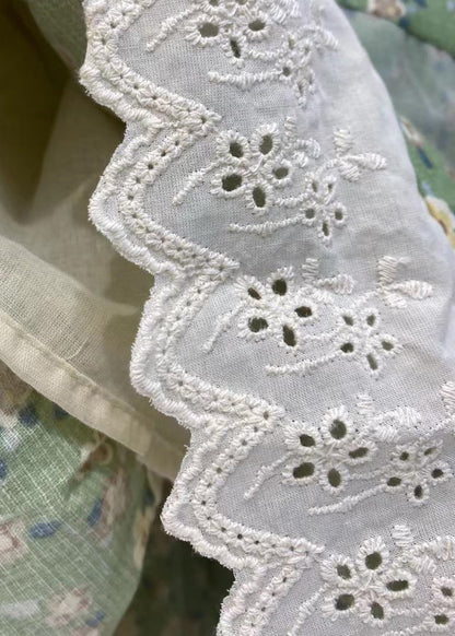 Jupe ample en patchwork à taille élastique en dentelle verte imprimée pour l'été GEM034