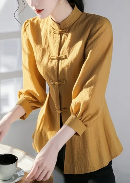 Cotton Collar Bracelet Stand Green Loose Button Blouse Sleeve