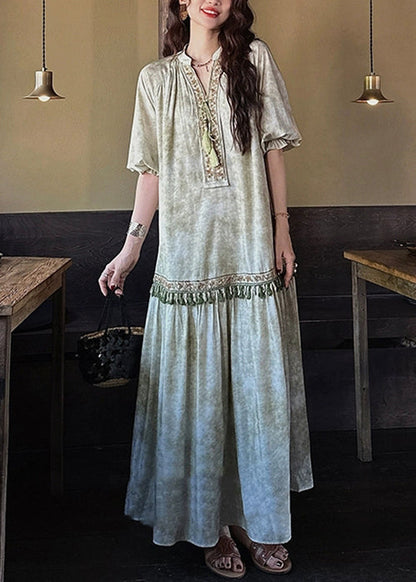 Dresses Tasseled Long Butterfly Sleeve Silk Green Loose