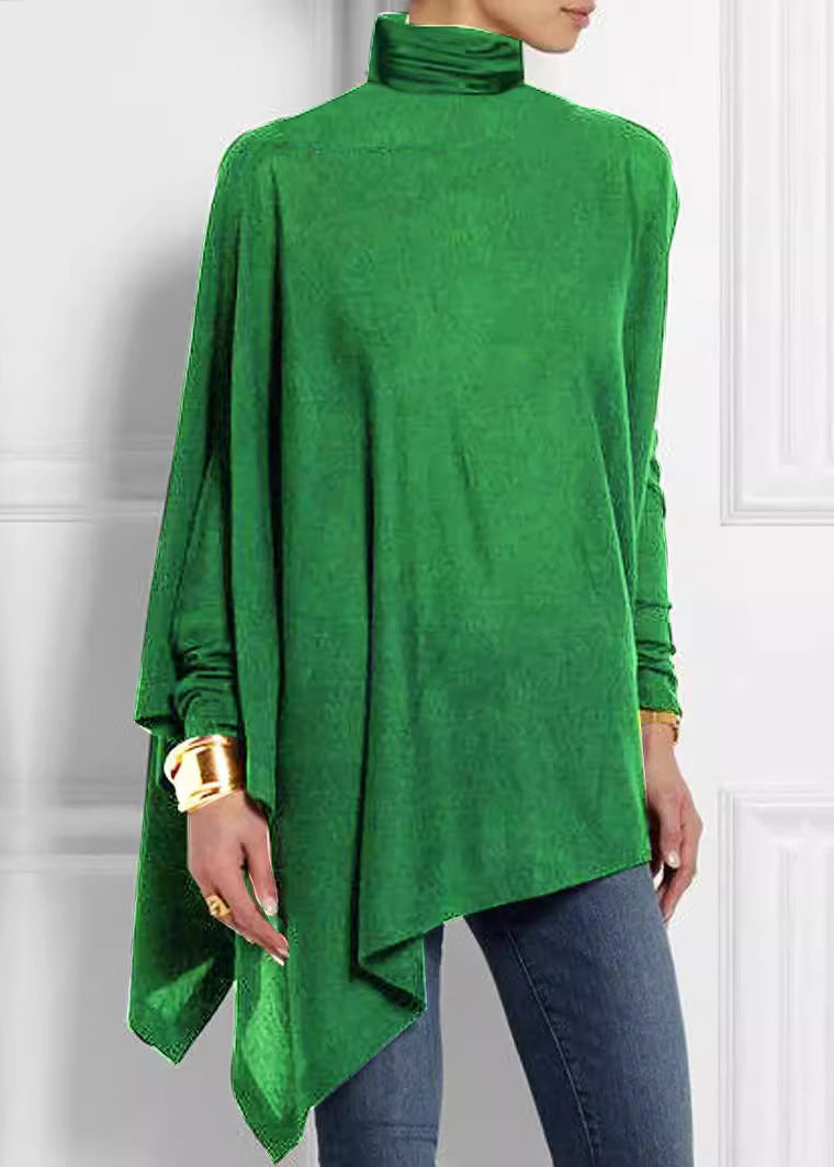 Asymmetrical Turtleneck Top Loose Spring Green