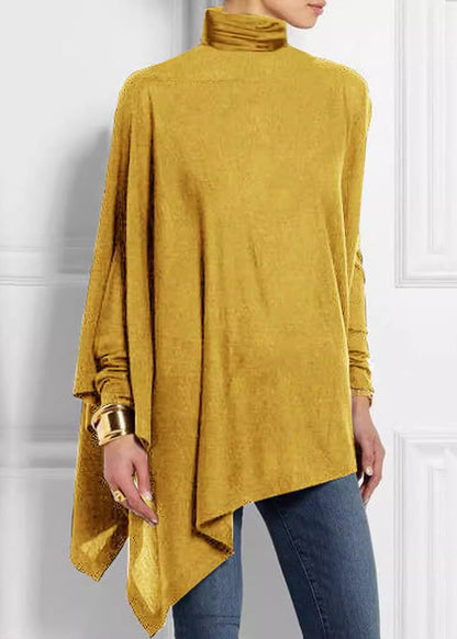 Asymmetrical Turtleneck Top Loose Spring Green