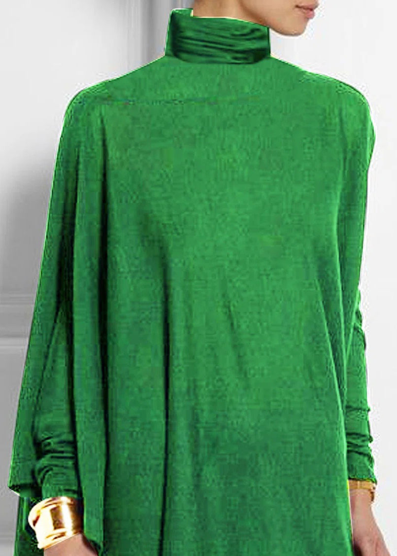 Asymmetrical Turtleneck Top Loose Spring Green