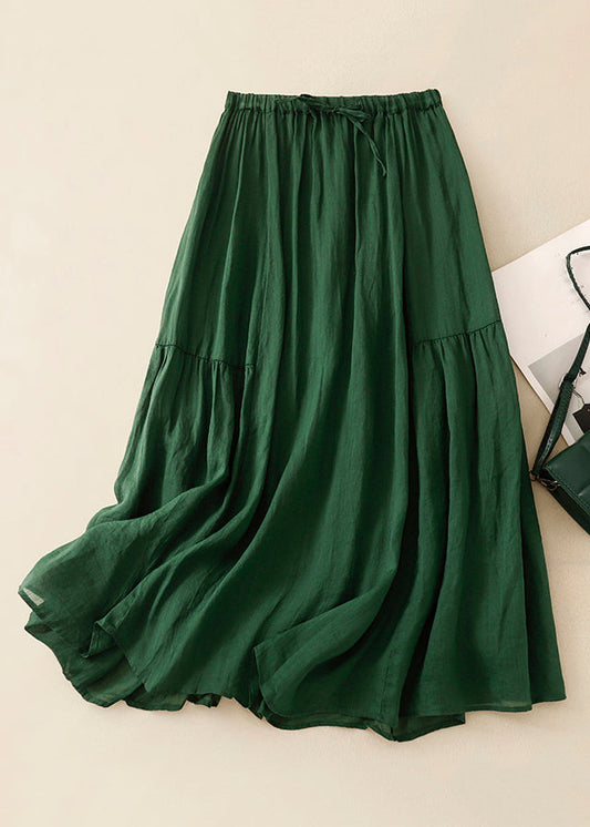 Loose Green Wrinkled Solid Elastic Waist Linen Skirts Summer GG041