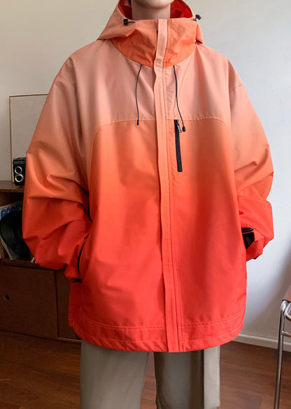 Gradient Coats Zippered Cotton Color Loose Hooded Grey Mens