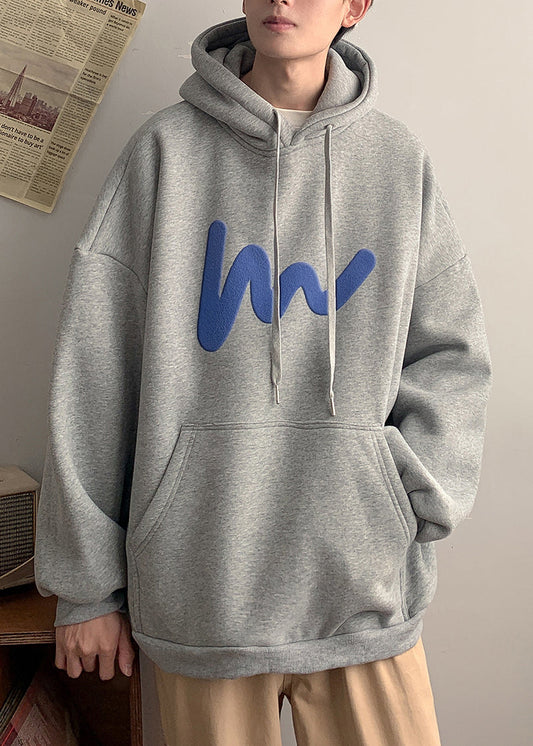 Loose Grey Hooded Pockets Cotton Men Sweatshirt Spring YQ028