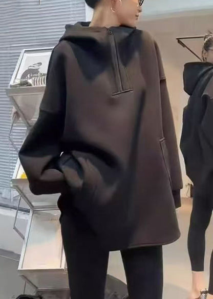 Loose Spring Zippered Hooded Cotton Sweatshirts Grey