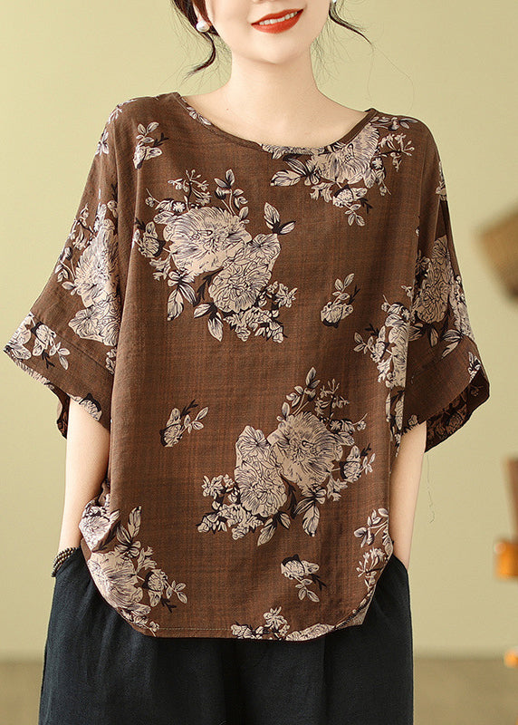 Short Loose T Shirt Print O-Neck Sleeve Grey