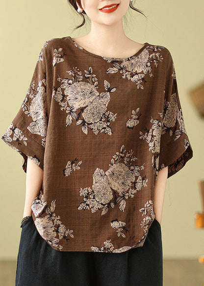 Short Loose T Shirt Print O-Neck Sleeve Grey