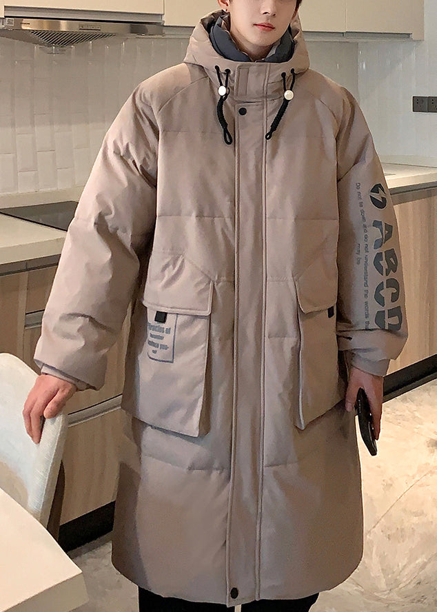 Loose Khaki Hooded Letter Pockets Duck Down Men Down Coat Winter RJ014