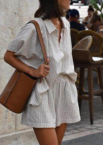 Pieces Khaki Pan Two Striped Loose Shirts And Shorts Collar Peter