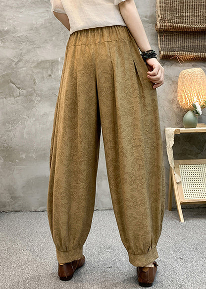 Lockere Khaki-Taschen Elastische Taille Baumwoll-Crop-Hose Sommer RE005