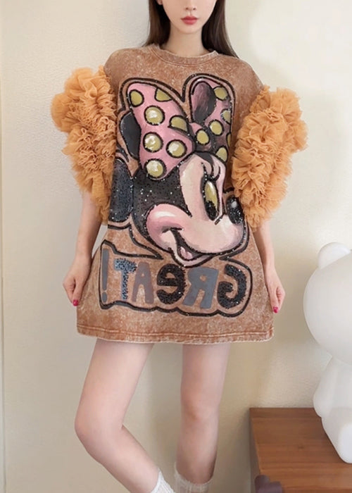 Dresses Shirts Ruffled Patchwork Summer Loose Tulle T Khaki