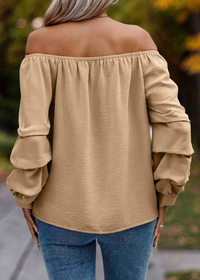 Shirts Neck Slash Loose Solid Khaki Spring Tops
