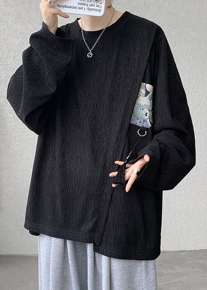 Khaki Shirts Cotton Men Tasseled T Loose Solid Spring