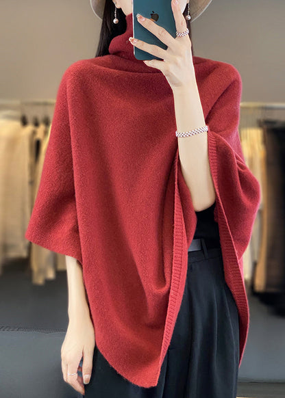 Loose Khaki Turtleneck Solid Woolen Cape Sweaters Spring TF023
