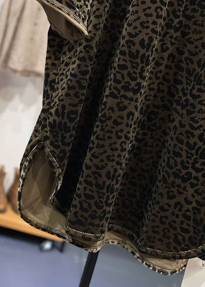 Open Neck Leopard Loose Shirt Velour Side O Silk Summer T