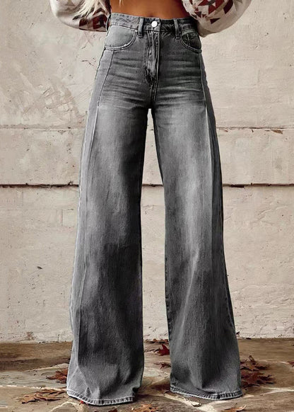 Blue Denim Waist Wide Leg High Loose Pants Light Button Pockets