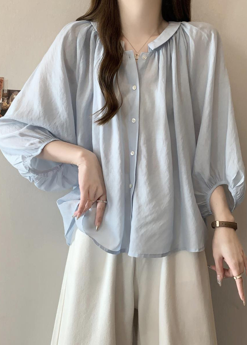 Chiffon Pan Peter Light Button Shirts Bracelet Blue Loose Collar