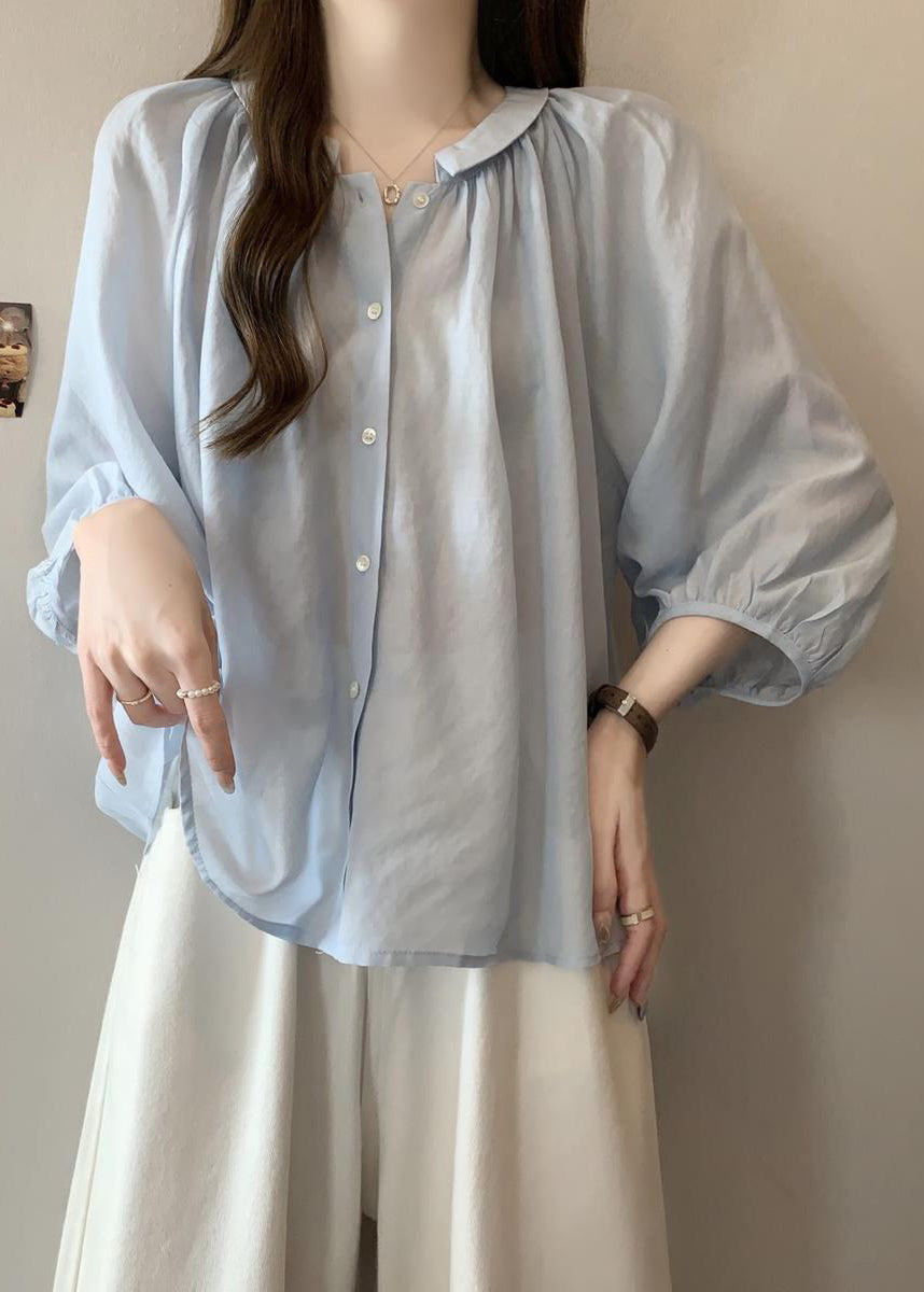 Chiffon Pan Peter Light Button Shirts Bracelet Blue Loose Collar