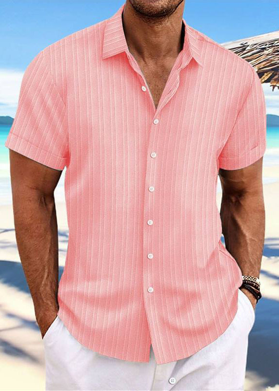 Men Collar Peter Blue Shirt Light Solid Pan Button Cotton Loose