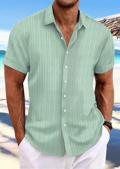 Men Collar Peter Blue Shirt Light Solid Pan Button Cotton Loose